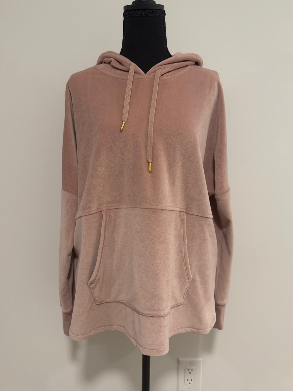Donna Karan Velour Hoodie Dusty Pink Sz M Velvet Pullover Like New Sleep Casual